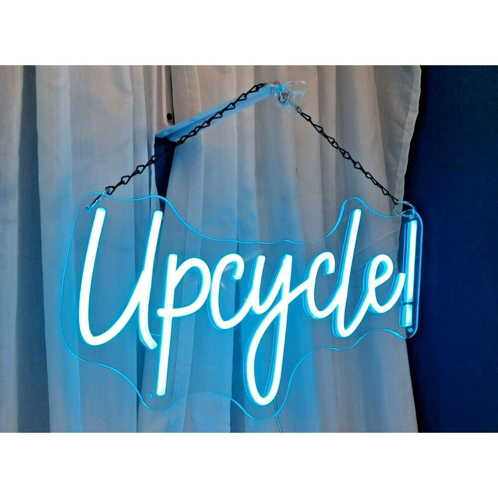 UPCYCLE Neon LED Sign for Wall Decor Blue Light Adjustable Plug in 17"x8" - Picture 2 of 11